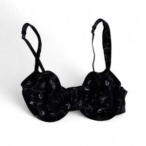 Vintage Velvet Bra with Silver Metallic Pattern Size 38C Whimsigoth Dark Romanic